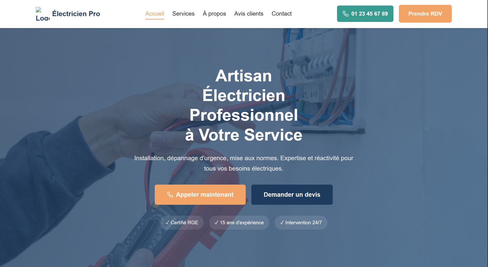 Site web électricien - Exemple de réalisation